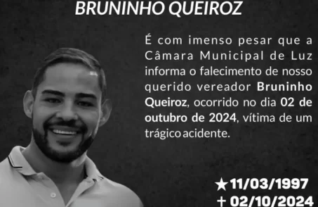 Câmara Municipal de Luz declara luto pelo falecimento do vereador Bruninho Queiroz