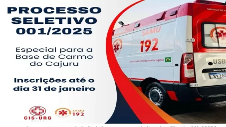 CIS-URG Oeste anuncia vagas para SAMU em Carmo do Cajuru.(FOTO: Divulgação SAMU)