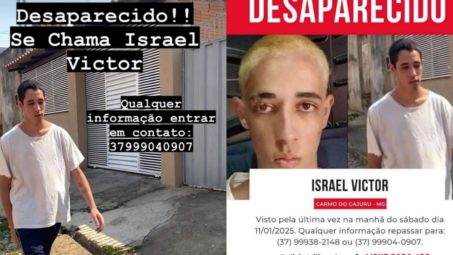 Família busca jovem desaparecido em Carmo do Cajuru. (FOTO: Reprodução Redes Sociais)